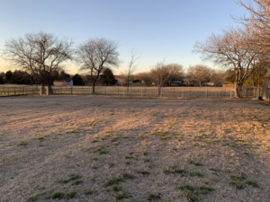 A newly installed chain-link fence enclosing a large grassy area by BAR Z Fencing and Welding LLC in Midlothian, TX