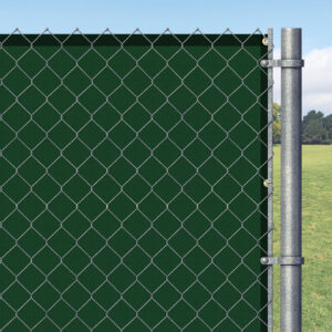 A chain-link fence with a green privacy screen installed by National Construction Rentals in Las Vegas, NV.