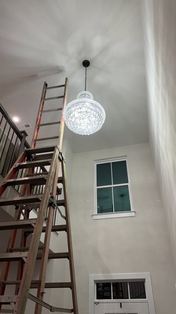 A ladder positioned for chandelier installation or maintenance by Geter Electrical Services LLC in Fountain Inn, SC.