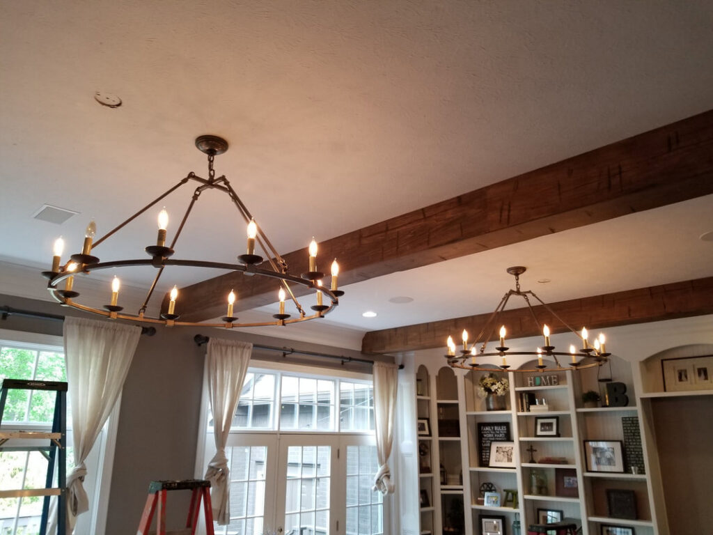 Installation of two large chandeliers and recessed lighting by Electrifying Services in Indianapolis, IN