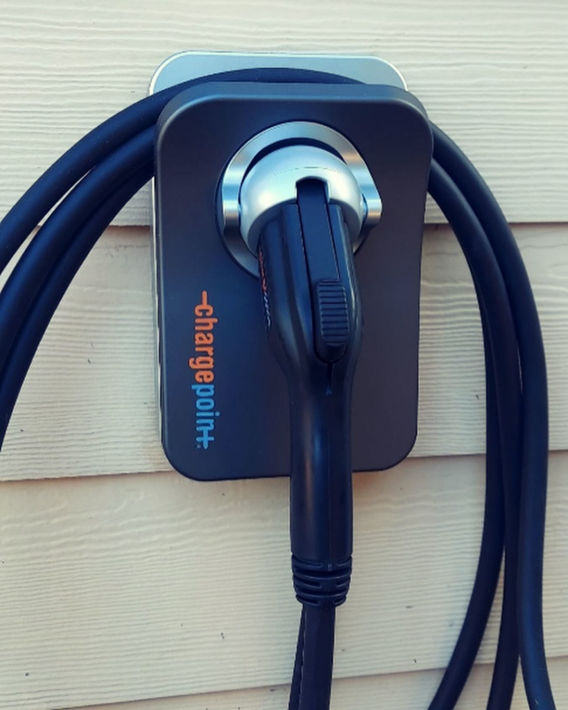 ChargePoint electric vehicle charger installation on a residential exterior by Revamp Electric LLC in Columbus, OH.