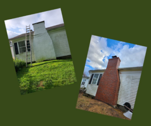 Before and after of a chimney brick restoration and cleaning by Argus Chimney Sweep, LLC in Bennington, VT.