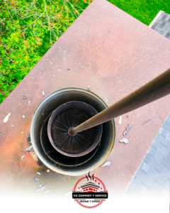 A chimney brush cleaning a flue from a top-down perspective, performed by F.G Chimney & Service Repair & Sweep in Baltimore, MD.
