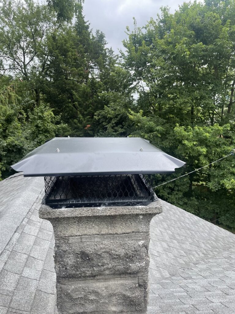 A newly installed chimney cap with mesh for wildlife exclusion by D&K Pest Control and Wildlife Removal, LLC in Woodridge, IL
