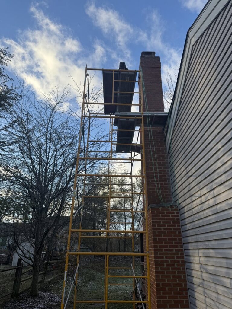 Scaffolding set up for chimney repair or maintenance by Royal Chimney's in Blue Ash, OH.