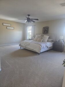 A bright and clean bedroom carpet after professional service by Master's Touch Steam Cleaning in San Antonio, TX.