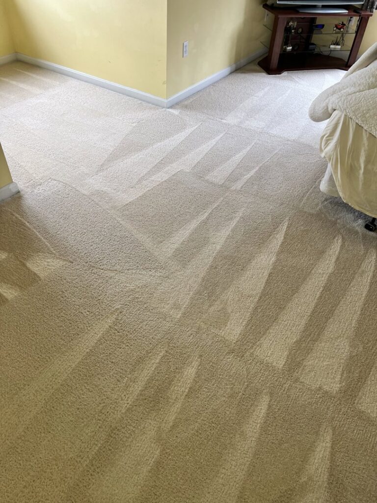 A clean bedroom carpet with professional cleaning lines by Oxi Fresh Carpet Cleaning in Frederick, MD