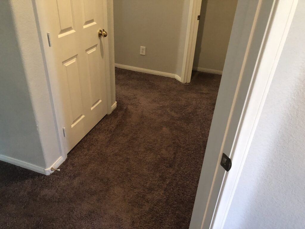 A clean brown carpet in a residential hallway, showcasing the results of Ecodry Carpet Cleaning Las Vegas, NV.