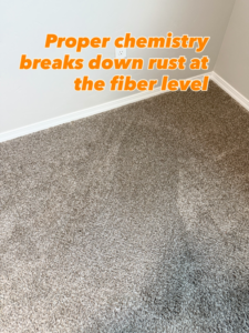 A clean carpet after successful rust stain removal by Bullseye Carpet & Upholstery Cleaning in Boise, ID, showcasing effective stain treatment.
