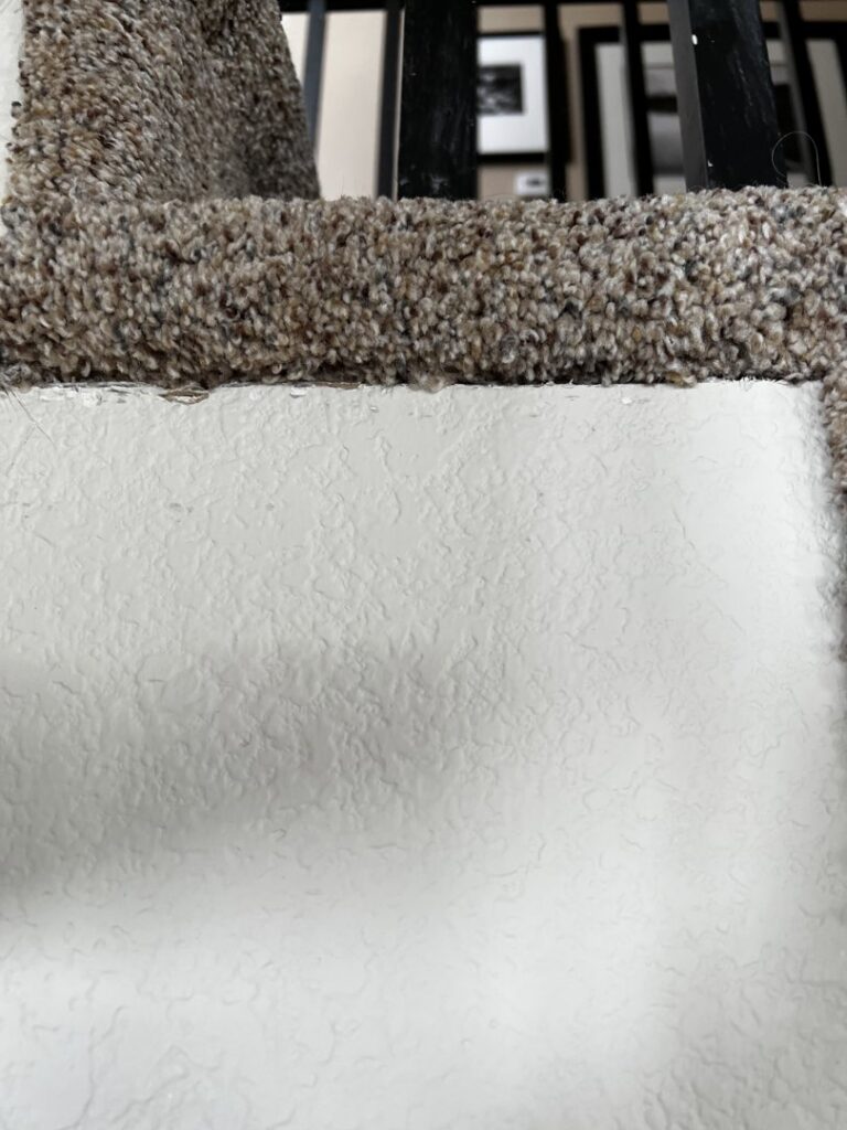 A clean and precise carpet edge installation against a wall, demonstrating quality work by Carpet Connection of Denver in Aurora, CO.
