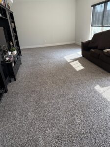 A freshly cleaned carpet in a living room, showcasing the results from Advanced Carpet Cleaning in College Station, TX