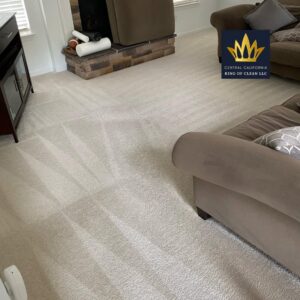 Freshly cleaned carpet in a bright living room by Central California King of Clean LLC in Bakersfield, CA.