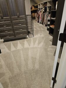 A walk-in closet with clean carpet and distinct patterns, serviced by Clean Technologies, LLC in Middletown, PA.