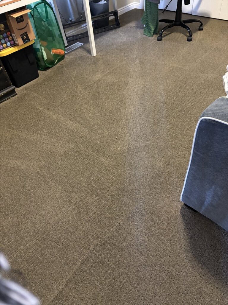 A clean carpet displaying fresh vacuum patterns, indicating a thorough cleaning by Green Dragon Carpet & Upholstery Cleaning LLC in Boise, ID.