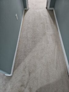 A clean carpeted hallway with fresh cleaning lines after service by CitruSolution Carpet & Upholstery Cleaning of Orlando, FL
