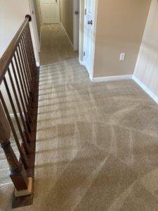 A clean carpeted hallway showing distinct cleaning patterns after service by USA Clean Master in Baltimore, MD