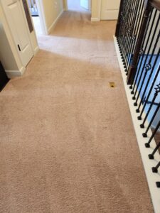 Clean carpeted hallway with fresh cleaning lines by Roberts Cleaning Services in Zionsville, IN.