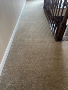 A freshly cleaned carpeted hallway showing distinct cleaning lines by USA Clean Master in Baltimore, MD