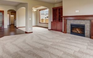 A freshly cleaned or installed carpet in a spacious living room by Alpine Carpet Care in Medford, OR.