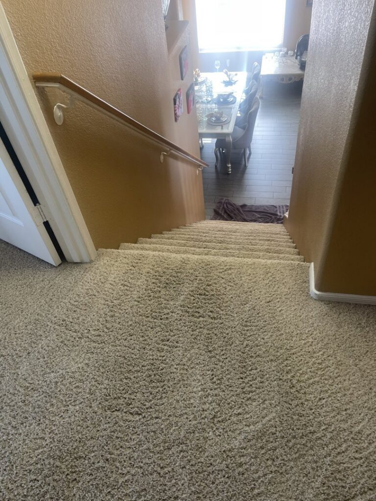 Freshly cleaned carpeted stairs after service by Arizona Steamers Carpet Care in Phoenix, AZ.