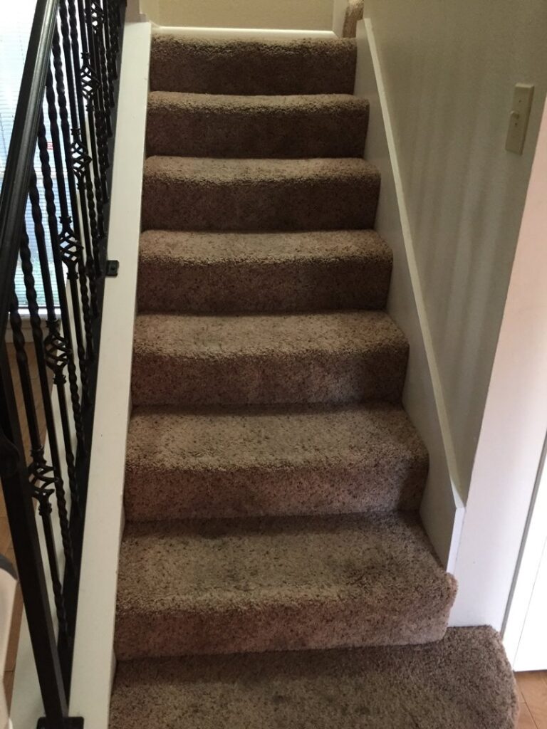 Clean, well-maintained carpeted stairs, showcasing the work of City Carpet Cleaners 1 in Houston, TX