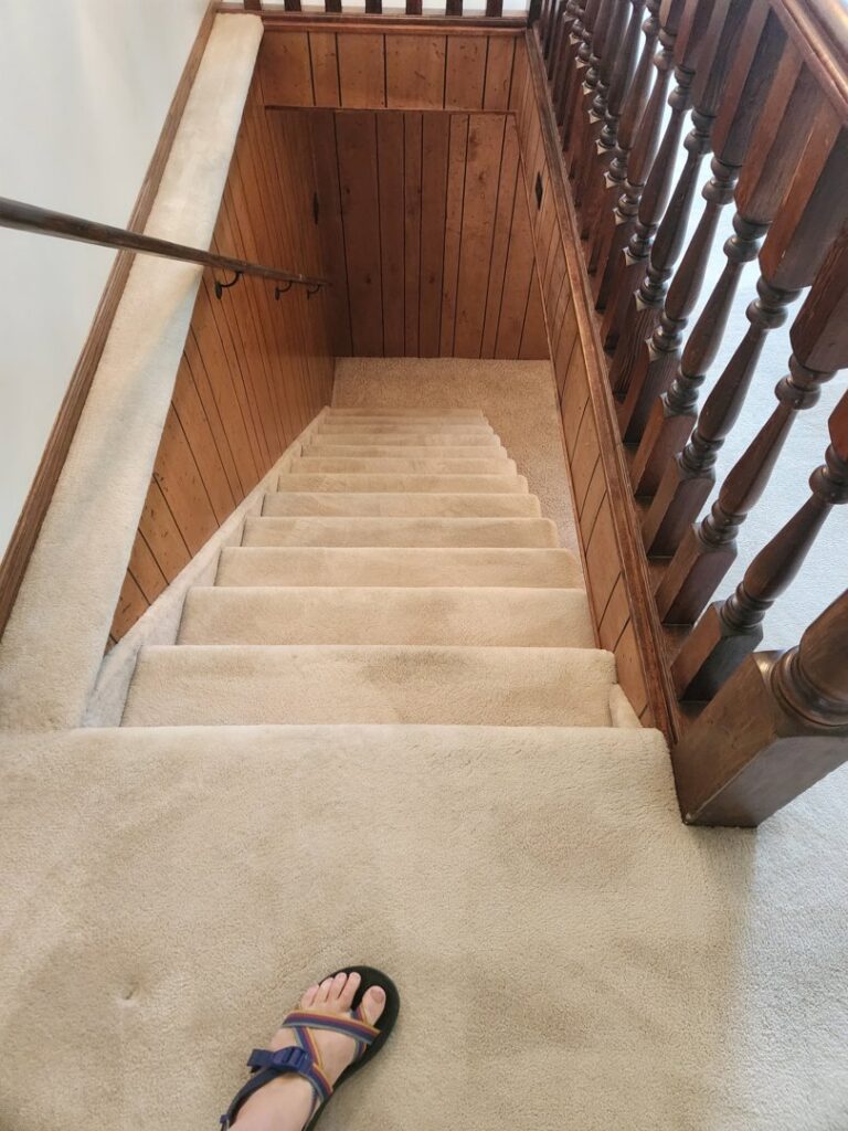 Clean carpeted stairs in a home, professionally maintained by Heaven's Best Carpet Cleaning Idaho Falls ID.