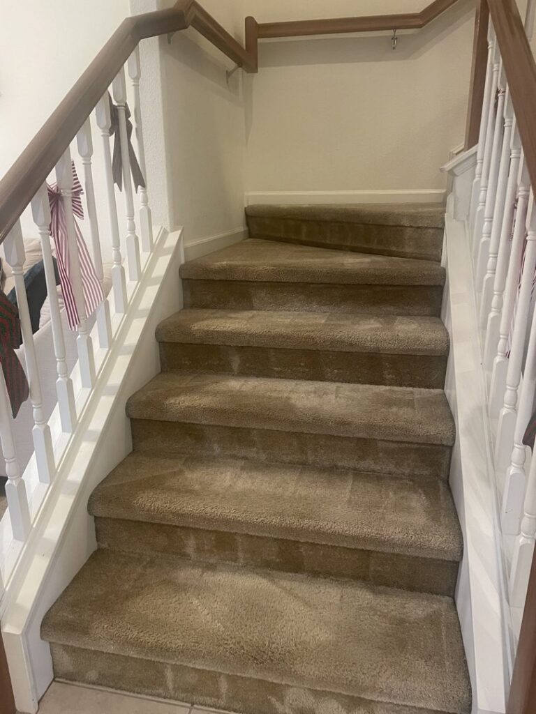 Freshly cleaned carpeted stairs by The Barreto Brothers Carpet Cleaning in Sacramento, CA