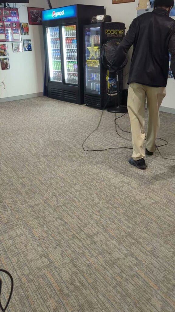 A clean commercial carpeted floor in a business setting after service by R&W Carpet Cleaning & Water Extraction in Independence, MO.