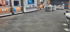 Clean commercial carpet tiles in a retail store, maintained by Leiter's Carpet Cleaning in Fort Wayne, IN.