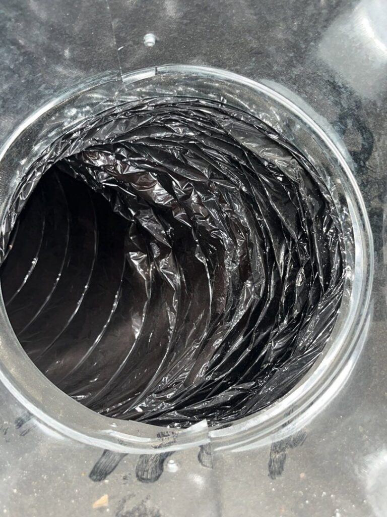 Interior view of a clean, flexible air duct installed by Delta Clean Air in Boston, MA