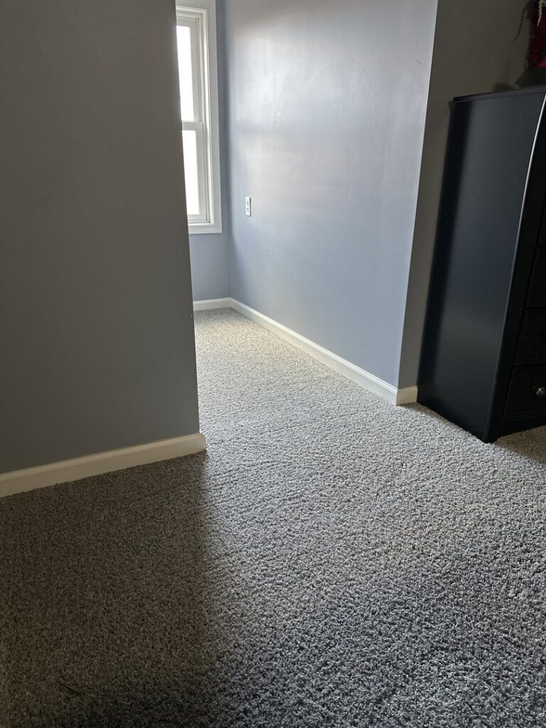 A clean grey carpet in a hallway, reflecting the professional service of Safe-Dry Carpet Cleaning of Clarksville, TN