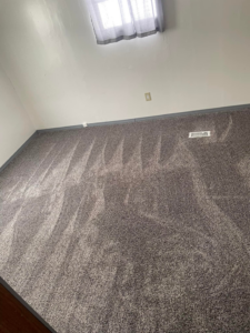 A clean grey carpet showing distinct vacuum lines after service by Nick's Carpet Cleaning in Snohomish, WA.