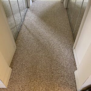 A clean, light-colored hallway carpet, showing fresh vacuum lines, by The Best Carpet & Tile Cleaners in Alva, FL.