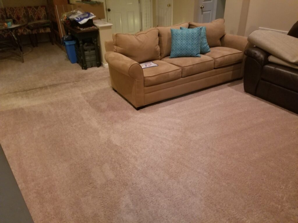 A clean living room carpet with subtle cleaning patterns after service by Affordable carpet cleaning CO LLC in Montgomery, AL.