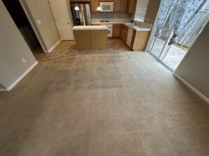 A clean, light-colored carpet in a living room area after professional service from Hi-Tech Carpet Cleaning in Elk Grove, CA.