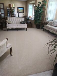 A clean, light-colored carpet in a residential living room after service by My Dad's Floor and Upholstery Cleaning in Sacramento, CA.