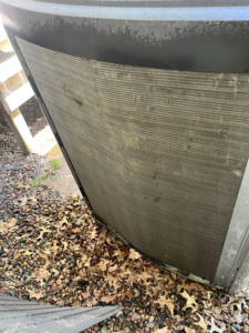 A clean outdoor air conditioning unit coil after professional cleaning service by Four Season Heating & Cooling in Saint Joseph, MO.