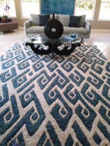 A beautifully cleaned patterned area rug in a living room by My Dad's Floor and Upholstery Cleaning in Sacramento, CA.