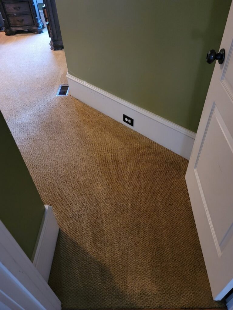 A clean residential hallway carpet with visible cleaning lines, demonstrating the quality work of Carpet Cleaning & More in Atlanta, GA.