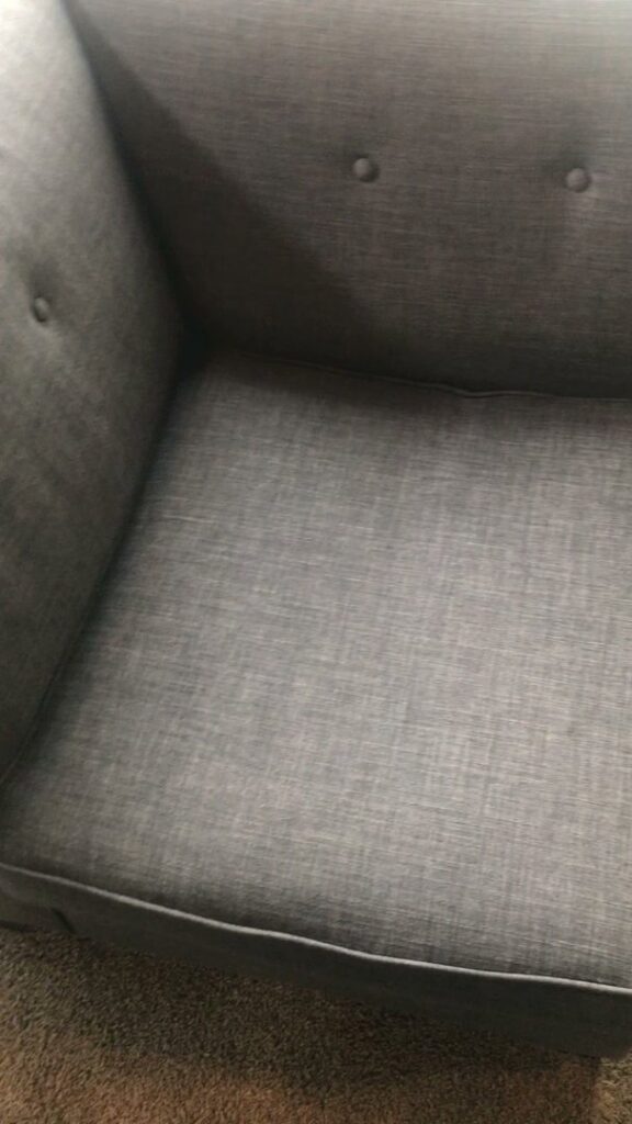 A close-up of a clean sofa cushion after professional upholstery cleaning by Elementscarpetcleaning.net in Omaha, NE.