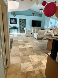 A sparkling clean tile and grout floor after professional service by Captain Steamer in Cape Coral, FL.
