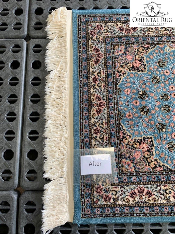 Close-up of a freshly cleaned blue oriental rug by Oriental Rug Cleaning Plant Jacksonville, FL