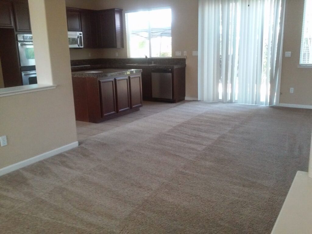 Cleaned carpet with vacuum lines in a living room by GoldCoast Carpet & Tile Care in Sacramento, CA.
