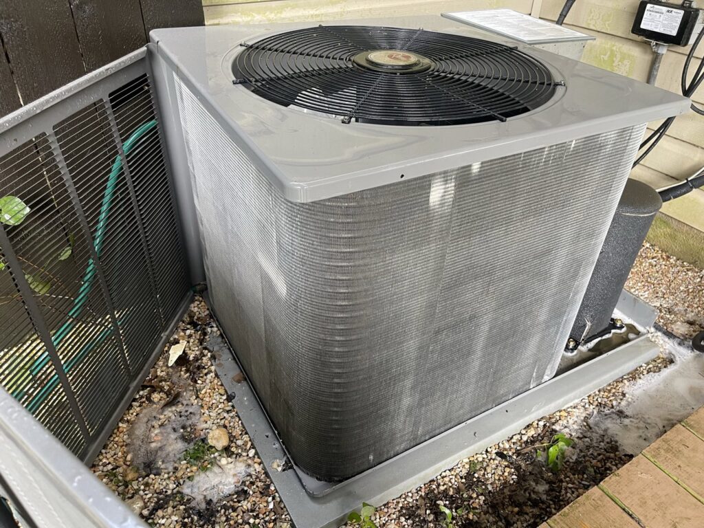 A recently cleaned outdoor air conditioning unit by Brothers HVAC LLC in Owings Mills, MD