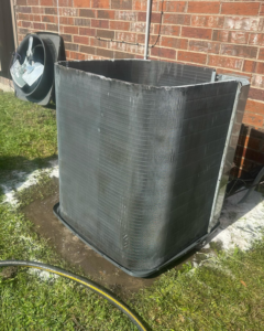 Cleaned outdoor AC unit coils after maintenance by CLM Mechanical in Dallas, TX