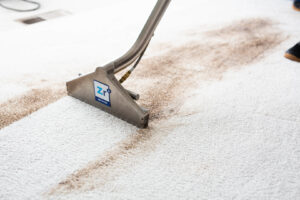 A professional carpet cleaning wand removing dirt from a white carpet by Zerorez Greenville, SC.