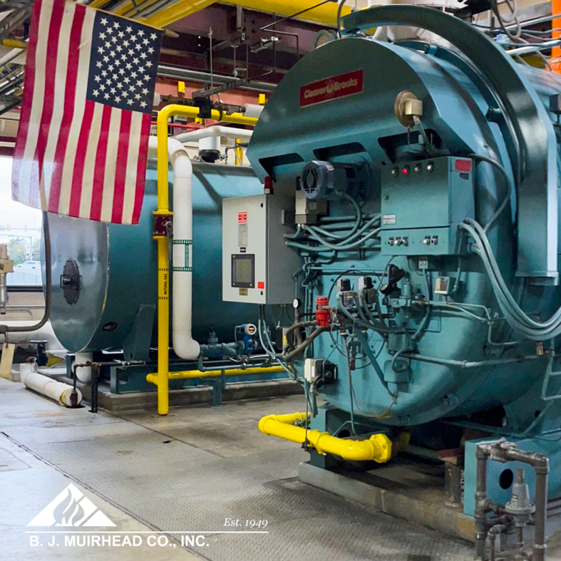 Two large Cleaver Brooks industrial boilers installed by BJ Muirhead Co., Inc. in Orchard Park, NY.