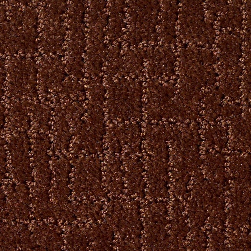 A detailed close-up of a rich brown patterned carpet texture available at Sy's Discount Carpets in Los Angeles, CA
