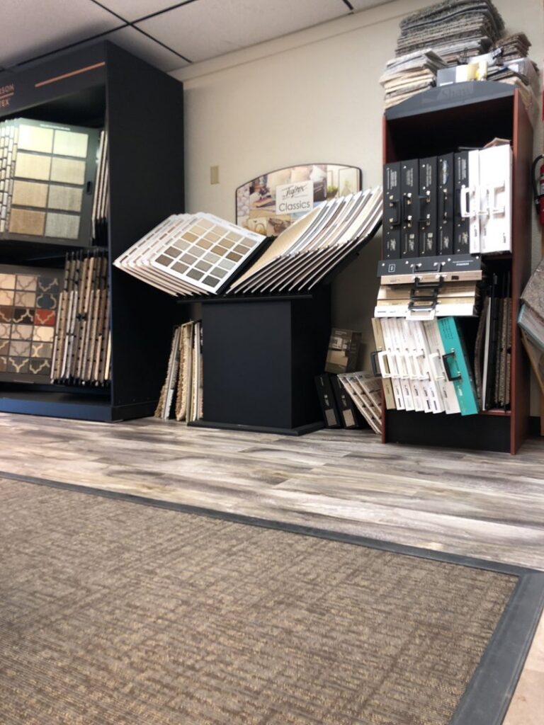 Close-up view of diverse carpet samples available at Plains Floor & Window Covering in Riverton, WY.