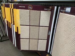 Close-up of various carpet texture and color samples on display at Prosource of Erie in Erie, PA.